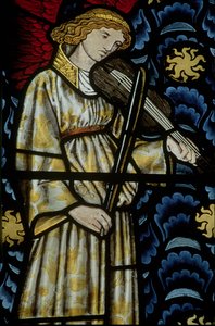 Angelo con violino, vetrata progettata da William Morris (1834-96), 1869 da Unbekannt Unbekannt